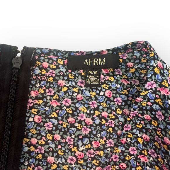 AFRM Button Front Puff Sleeve Floral Maxi Dress Size M Black Micro Floral Multi - Picture 6 of 11